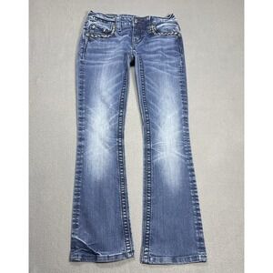 Miss Me Signature-Rise Bootcut Jeans Womens 25 (26x29) Lowrise Studded Stretch